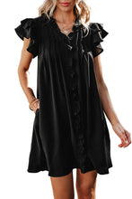 将图片加载到图库查看器，Black Ruffle Sleeve V Neck Frilled Shift Dress
