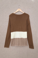 将图片加载到图库查看器，Brown Splicing Buttoned Knitted Long Sleeve Sweater
