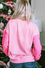 将图片加载到图库查看器，Pink Shiny Heart Shape love Print Sequined Sleeve Sweatshirt
