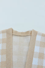 将图片加载到图库查看器，Khaki Open Front Plaid Long Cardigan
