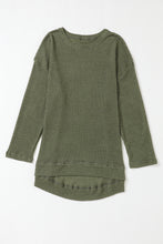 将图片加载到图库查看器，Gray Waffle Knit High Slits Oversized Top
