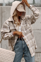 将图片加载到图库查看器，Khaki Plaid Removable Hood Buttoned Shacket
