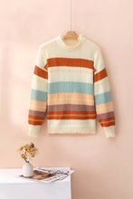 将图片加载到图库查看器，Crew Neck Drop-shoulder Striped Color Block Sweater
