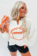 Load image into Gallery viewer, White Game Day Lettering Rugby Football Notched Neck Sweatshirt
