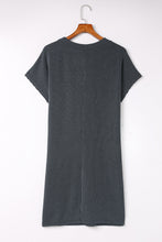 将图片加载到图库查看器，Blue Striped Ribbed Knit T-shirt Shift Dress
