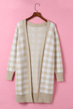 将图片加载到图库查看器，Khaki Open Front Plaid Long Cardigan
