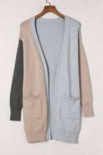 将图片加载到图库查看器，Gray Colorblock Pocketed Cardigan with Ribbed Trim
