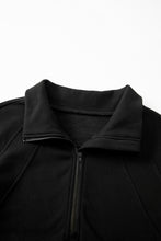 将图片加载到图库查看器，Black Fleece Lined Zip Up Stand Collar Thumbhole Sleeve Sweatshirt
