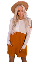 Load image into Gallery viewer, Orange Pocketed Color Block Patchwork Long Sleeve Top
