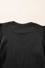 将图片加载到图库查看器，Black Contrast Ribbed Bishop Sleeve Top
