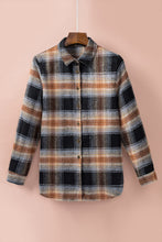 将图片加载到图库查看器，Black Oversize Rounded Hem Plaid Shacket with Slits
