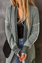 将图片加载到图库查看器，Gray Plaid Knitted Long Open Front Cardigan
