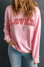 Load image into Gallery viewer, Pink LOVER Puff Print Drop Shoulder Pullover Sweatshirt
