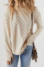 将图片加载到图库查看器，Beige Solid Textured Thumbhole Sleeve Top
