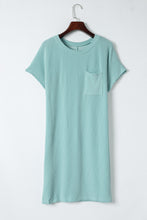 将图片加载到图库查看器，Blue Striped Ribbed Knit T-shirt Shift Dress
