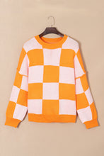 Load image into Gallery viewer, Orange Checkered Bishop Sleeve Sweater
