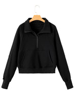 将图片加载到图库查看器，Black Fleece Lined Zip Up Stand Collar Thumbhole Sleeve Sweatshirt
