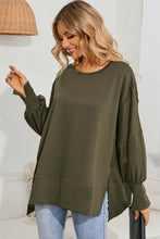 将图片加载到图库查看器，Green Patchwork Drop Shoulder Oversized Top
