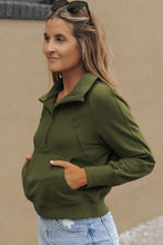 Load image into Gallery viewer, Green Fleece Lined Zip Up Stand Collar Thumbhole Sleeve Sweatshirt
