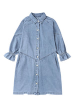 Load image into Gallery viewer, Sky Blue Buttoned Long Sleeve Denim Mini Dress
