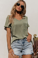 Cargar imagen en el visor de la galería, Laurel Green Twist Short Sleeve Corded V Neck Top
