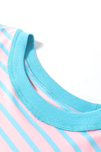 Cargar imagen en el visor de la galería, Sky Blue Stripe Oversized Contrast Trim Exposed Seam High Low T Shirt
