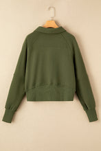 Cargar imagen en el visor de la galería, Green Fleece Lined Zip Up Stand Collar Thumbhole Sleeve Sweatshirt
