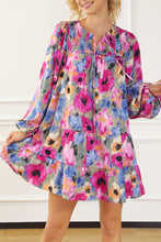 Load image into Gallery viewer, Multicolour Floral Tie Neck Bubble Sleeve Shift Dress
