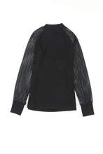 将图片加载到图库查看器，Black Striped Mesh Long Sleeve Crewneck Ribbed Top
