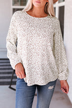 将图片加载到图库查看器，Leopard Crew Neck Long Sleeve Blouse
