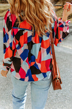 将图片加载到图库查看器，Abstract Pattern Crewneck Ruffled Puff Sleeve Blouse
