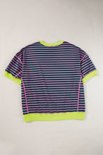 将图片加载到图库查看器，Green Stripe Oversized Contrast Trim Exposed Seam High Low T Shirt
