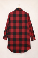 将图片加载到图库查看器，Brown Turn-down Collar Plaid Shirt Coat
