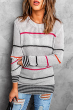 将图片加载到图库查看器，Gray Ribbed Knit Striped Sweater
