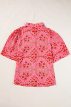 Load image into Gallery viewer, Rose Red Floral Print Wide Short Sleeve Loose Shirt
