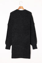 将图片加载到图库查看器，Black Plaid Knitted Long Open Front Cardigan
