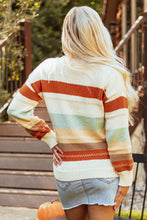 将图片加载到图库查看器，Crew Neck Drop-shoulder Striped Color Block Sweater
