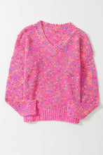 将图片加载到图库查看器，Dark Pink Colorful Spots Knitted V Neck Casual Sweater
