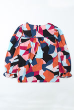 Cargar imagen en el visor de la galería, Abstract Pattern Crewneck Ruffled Puff Sleeve Blouse
