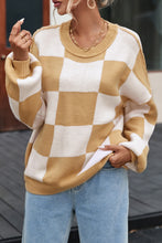 Load image into Gallery viewer, Khaki Checkered Bishop Sleeve Sweater
