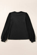 将图片加载到图库查看器，Black Contrast Ribbed Bishop Sleeve Top
