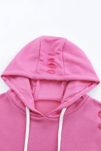 Load image into Gallery viewer, Pink Solid Ripped Hooded Sweatshirt with Kangaroo Pocket
