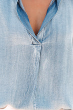 Load image into Gallery viewer, Sky Blue Split V Neck Oversized Denim Blouse
