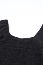 将图片加载到图库查看器，Black Smocked Square Neck Long Sleeve Wide Leg Jumpsuit
