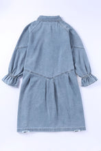 Load image into Gallery viewer, Sky Blue Buttoned Long Sleeve Denim Mini Dress
