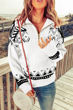 Load image into Gallery viewer, White Geometry Knit Quarter Zip Sweater
