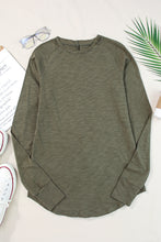 将图片加载到图库查看器，Green Solid Crew Neck Long Sleeve Top
