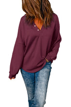 Load image into Gallery viewer, Wine Buttoned V Neck Cotton Loose Fit Top
