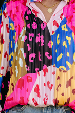 Cargar imagen en el visor de la galería, Rose Leopard Patchwork Print Pleated Blouse, 6 PCS
