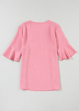 Load image into Gallery viewer, Peach Blossom Ruffled Half Sleeve V Neck Textured Top, 6 PCS
